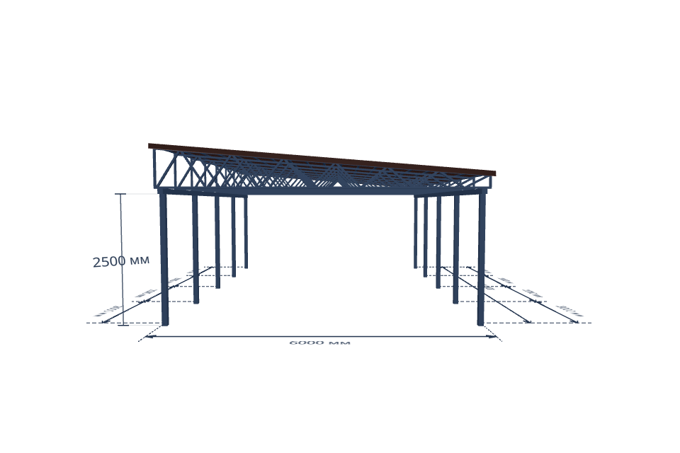 Автомобильный навес 6000×8000 мм — спереди, миниатюра