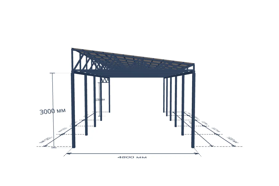 Автомобильный навес 4800×9600 мм — спереди, миниатюра