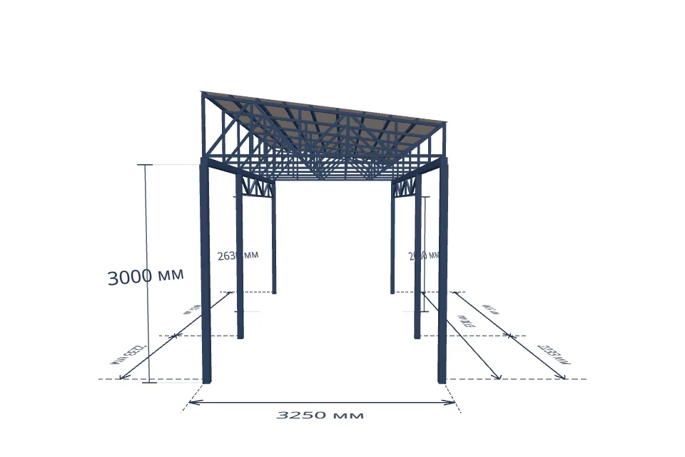 Автомобильный навес 3250×6700 мм — спереди, миниатюра