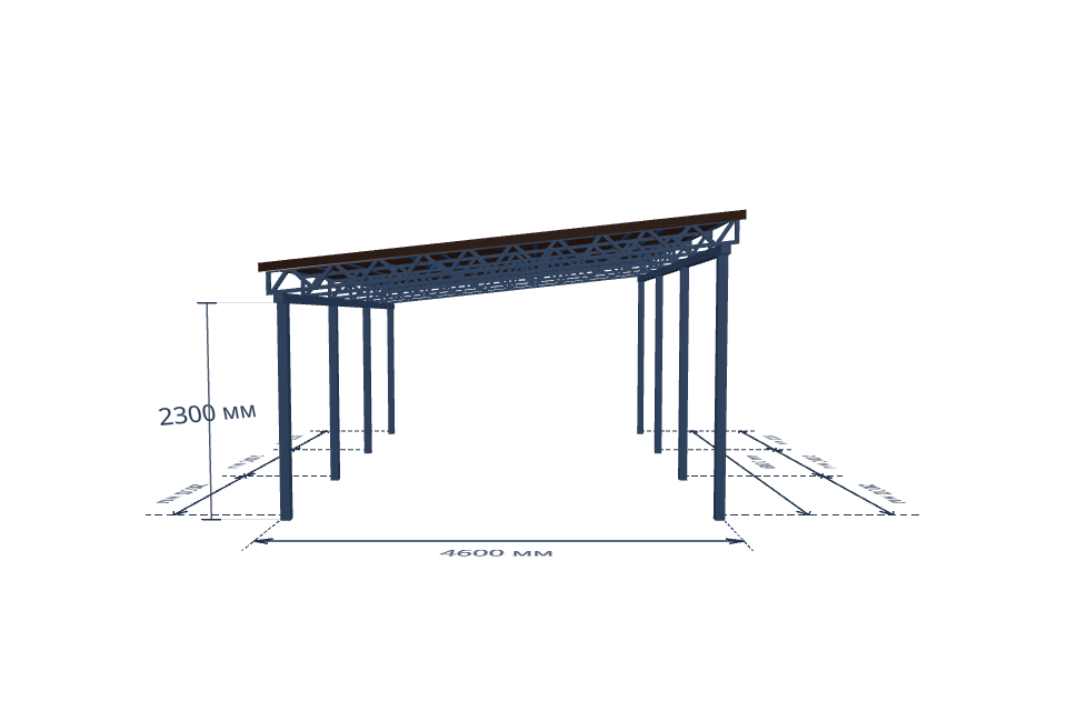 Автомобильный навес 4600×6000 мм — спереди, миниатюра