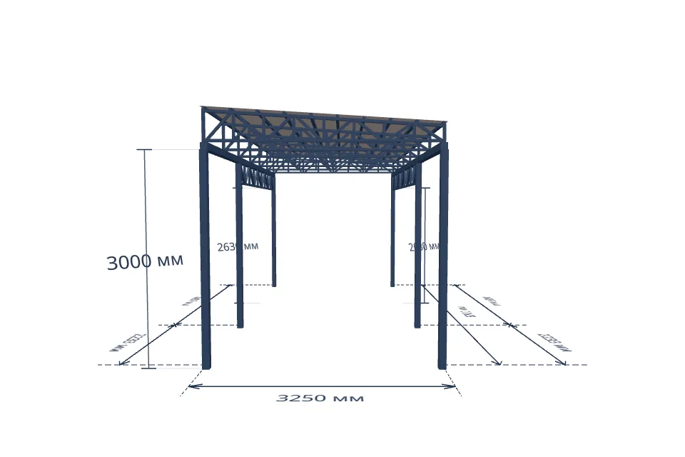 Автомобильный навес 3250×6700 мм — спереди, миниатюра