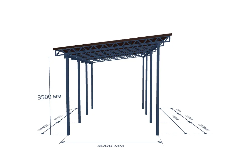 Автомобильный навес 4000×6000 мм — спереди, миниатюра