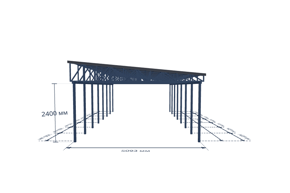 Автомобильный навес 5093×10000 мм — спереди, миниатюра