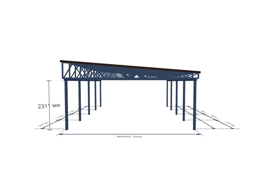 Автомобильный навес 6000×8500 мм — спереди, миниатюра