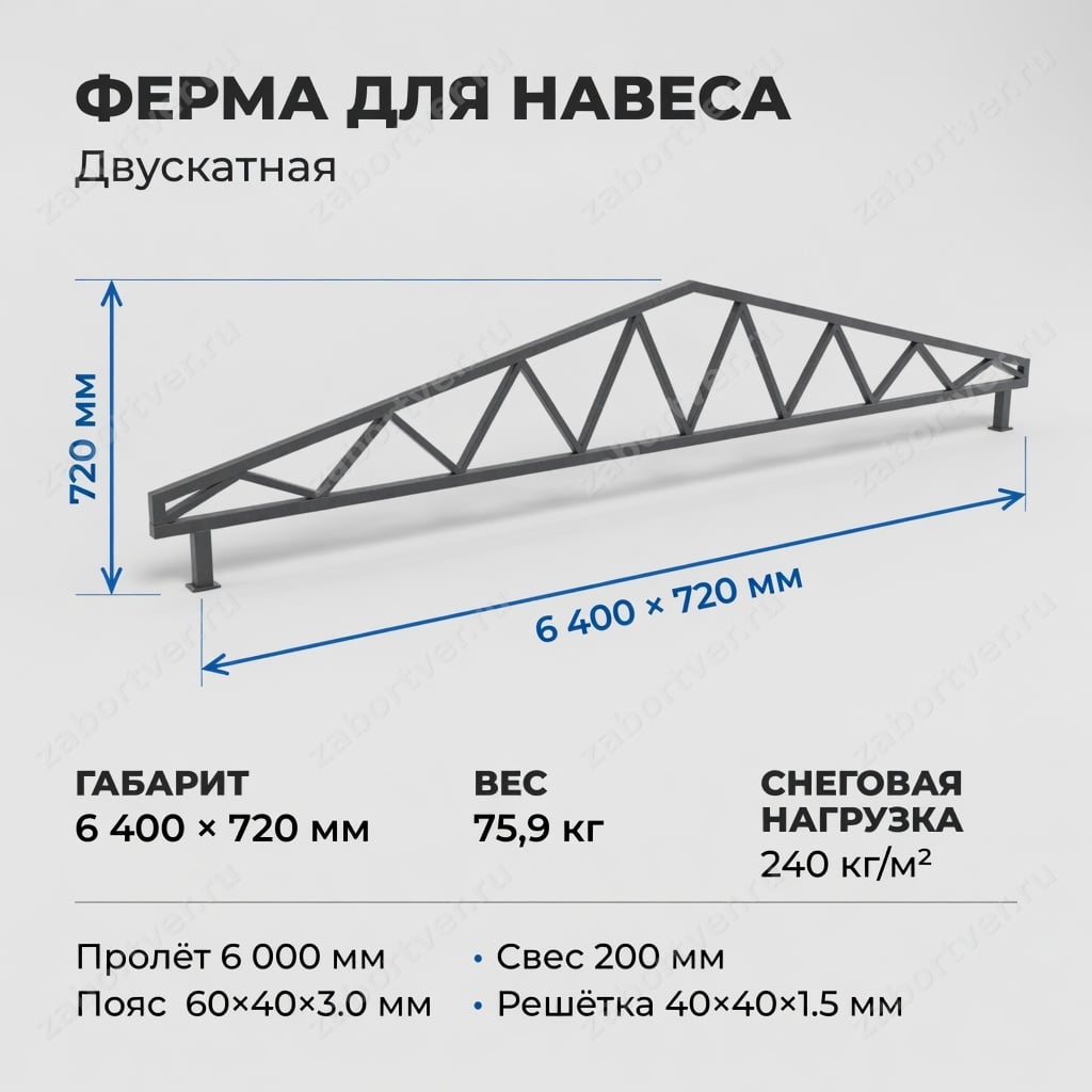 Ферма двускатная 6 м, пояс 60x40